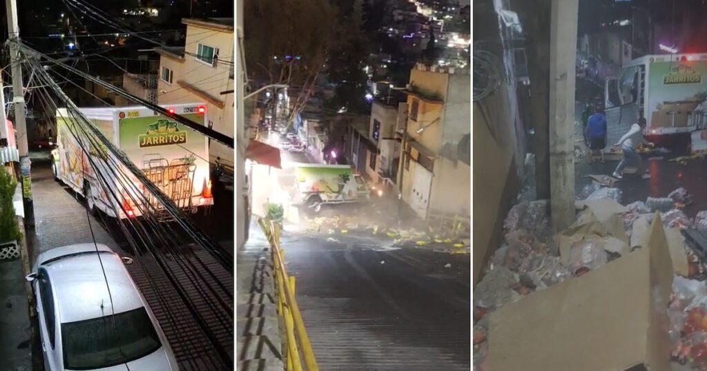 Camión de refrescos pierde control en "La esquina del diablo" de Álvaro Obregón