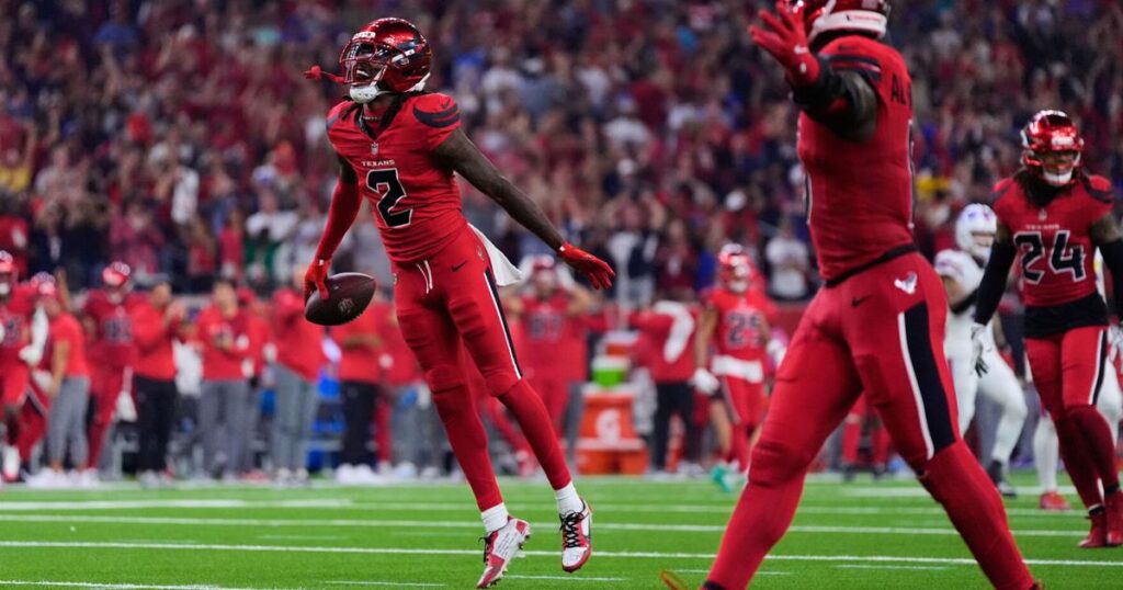 La defensa de los Texans logra 8 capturas y Calen Bullock fuerza 3 pérdidas de balón en la victoria 23-19 de Houston sobre los Bills