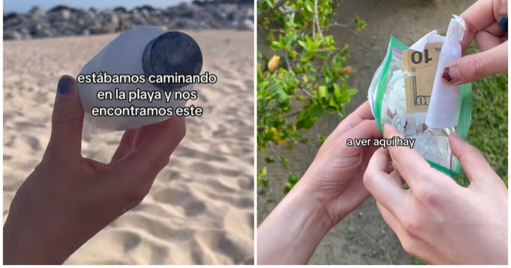 Encuentro sorprendente: una mujer halla una botella misteriosa en la playa y queda sin palabras con lo que hay dentro