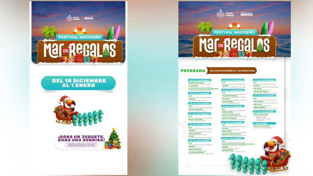 Festival navideño organizado por el gobierno de Puerto Vallarta: celebraciones en playas y malecón