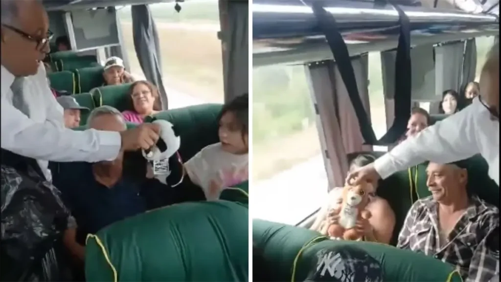 Generoso conductor de autobús en el Norte de Sinaloa sorprende a pasajeros y niños con regalos durante el viaje | VÍDEO