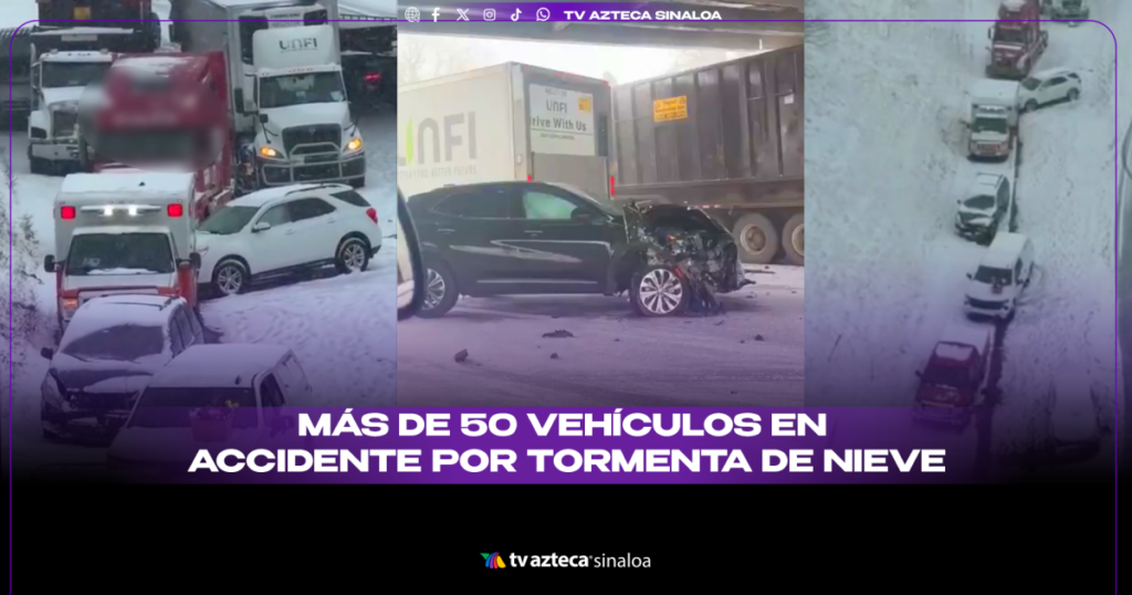 VÍDEO| ¡Choque multivehicular por tormenta de nieve deja más de 50 vehículos afectados!