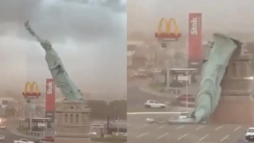 Video: Réplica de la Estatua de la Libertad colapsa en México por fuertes vientos